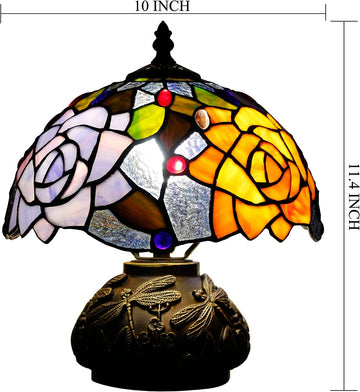 Werfactory® Tiffany Table Lamp Rose Style Stained Glass Lamp with Mushroom Base